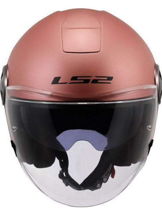 LS2 Classy Matt Gold Pink Motorcycle Helmet Jet ECE 22.06 1200gr with Sun Visor