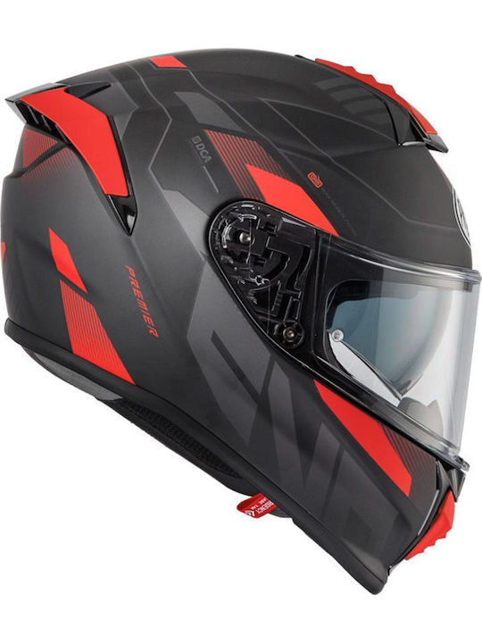 Premier Evoluzione PR 92 BM Black Dark Grey Red Matt Motorcycle Helmet Full Face ECE 22.06 1450g with Pinlock and Sun Visor