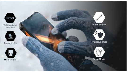 Hammer Energy X2 5G Dual SIM (6/128GB) Ανθεκτικό Smartphone Μαύρο-Πορτοκαλί