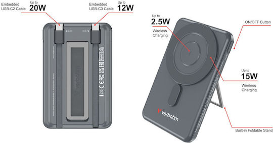 Verbatim Charge'n'Go 2C MagSafe Power Bank 5000mAh Γκρι