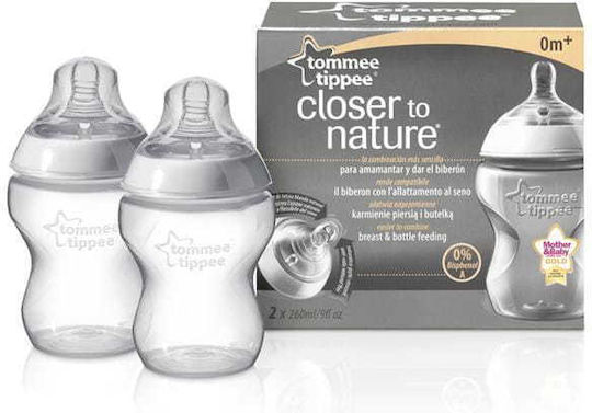 Tommee Tippee Plastic Baby Bottle CTN with Silicone Teat for 0+ Months Transparent 260ml 2pcs