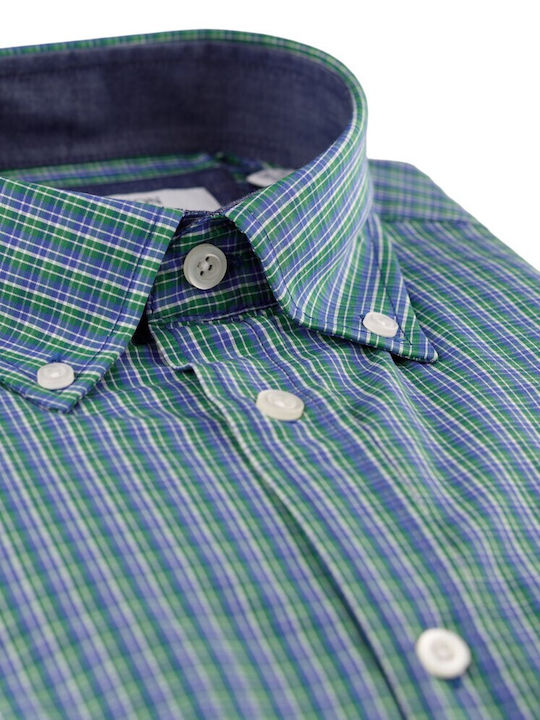 Long-sleeved Cotton Shirt Checked Green