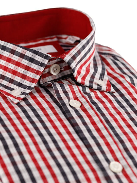 Long-sleeved Cotton Shirt Checked Red