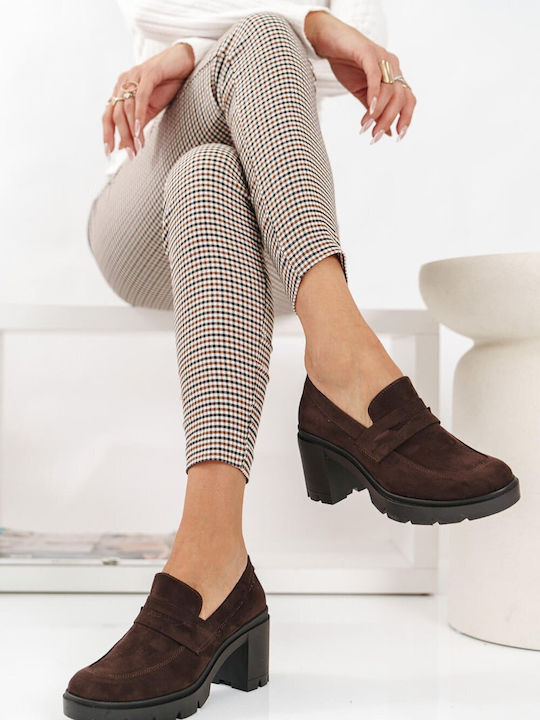 Brown Loafers Heel Fabric Tassel