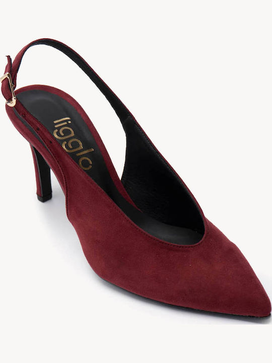 Burgundy Heels Suede Slingback Adjustable Strap