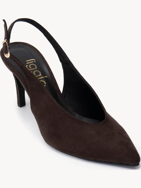 Braune Wildleder Pumps Slingback Verstellbares Riemen