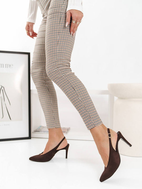 Braune Wildleder Pumps Slingback Verstellbares Riemen