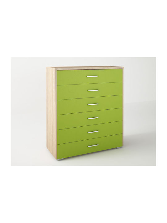 Kinderkommode No 4 Oak-Light Green mit 6 Schubladen 90x45x108cm