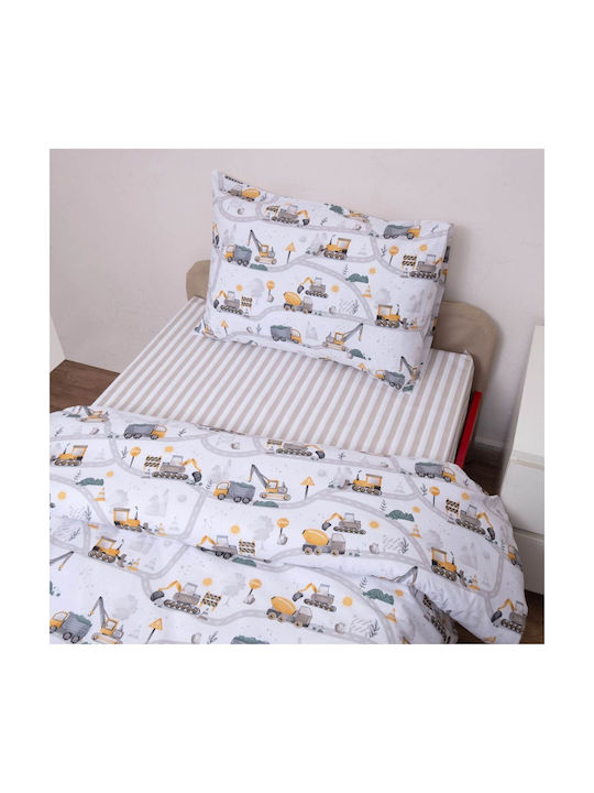 Viopros Set Baby Duvet Cover with Pillowcase Trak White 120x160cm