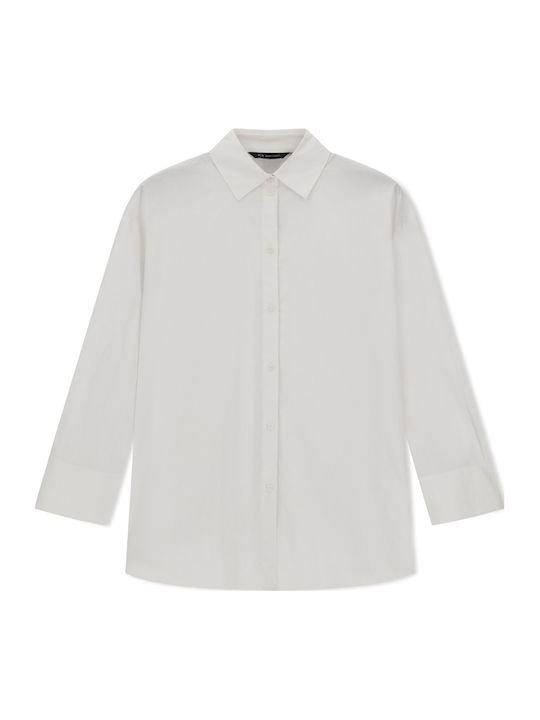 Langärmelig Damen Hemd White
