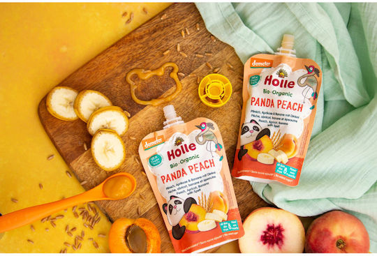Holle Fruit-Vegetable Puree Panda Peach Peach, Apricot, Banana & Dinkel with Flavor Panda Peach Peach, Apricot, Banana & Spelt No Added Sugar 100gr for 8+ Months