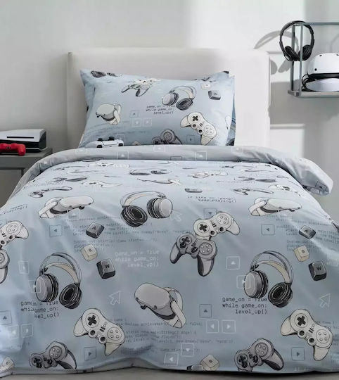 Vesta Home Game Set Kids Duvet Cover Single with Pillowcase Cotton Blue 170x240cm