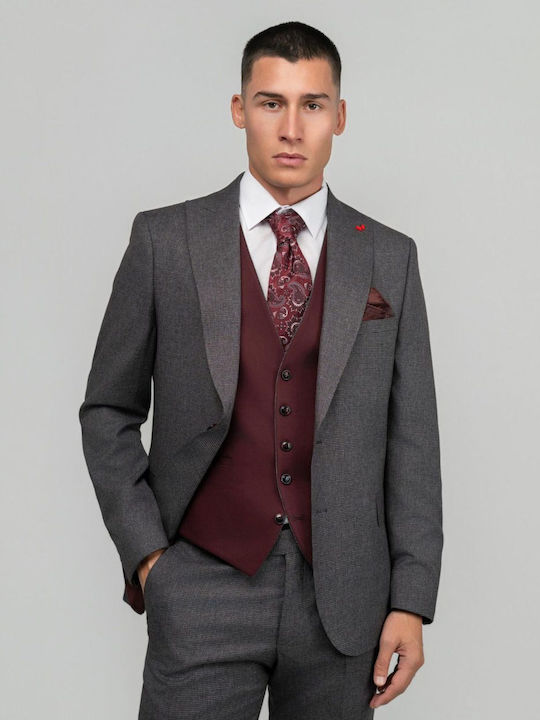 Costum Bărbați Cu vestă Burgundy