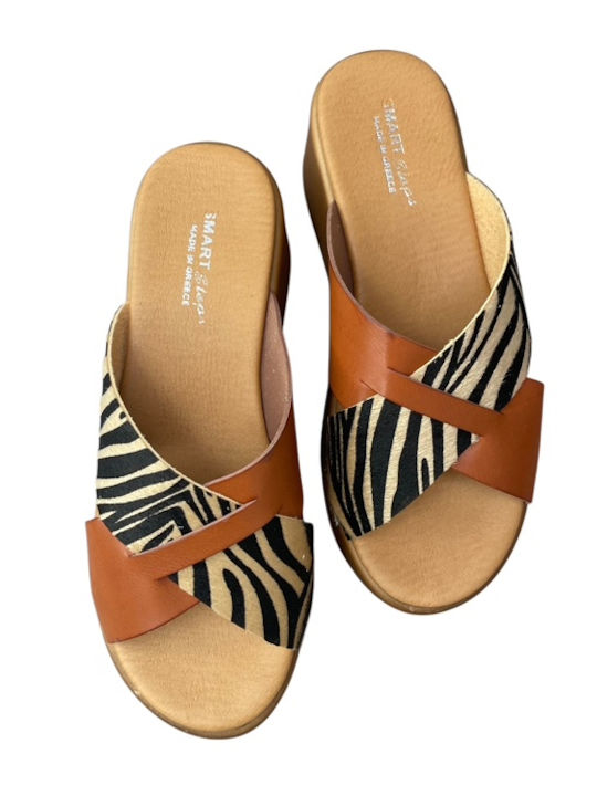 Women's Flat Sandals in Tabac Brown Color
