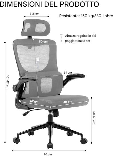Bakaji Office Chair With Adjustable Arms Grey