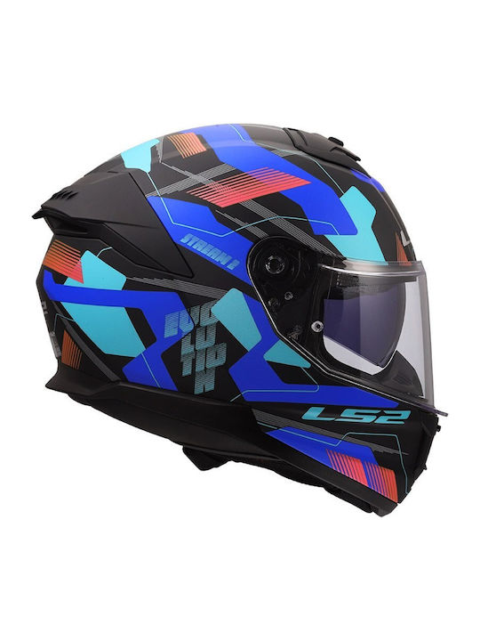 LS2 Stream Ii Mika Matt Black/Blue Motorcycle Helmet Full Face ECE 22.06 1550gr with Sunvisor