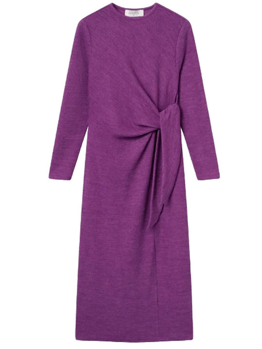 Midi Dress Long Sleeve Knitted Magenta