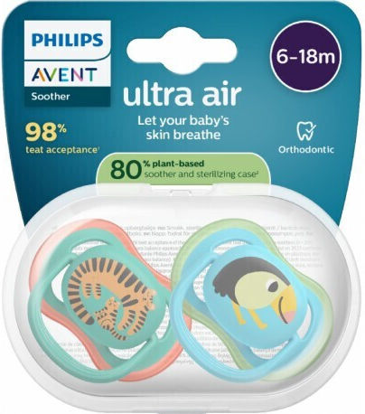 Philips Ultra Ultra Ортодонтски Биберони Силикон с Калъф Син за 6-18 месеци 2бр
