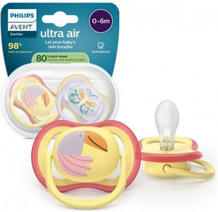 Philips Ultra Air Ортодонтски Биберони Силикон с Калъф Бежов за 0-6 месеци 2бр