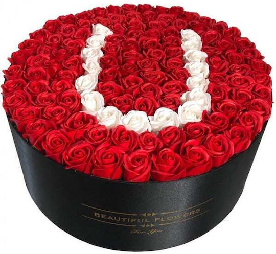 Aranjament Floral Personalizat Litera Cutie Rotundă Neagră 125 Trandafiri Săpun U