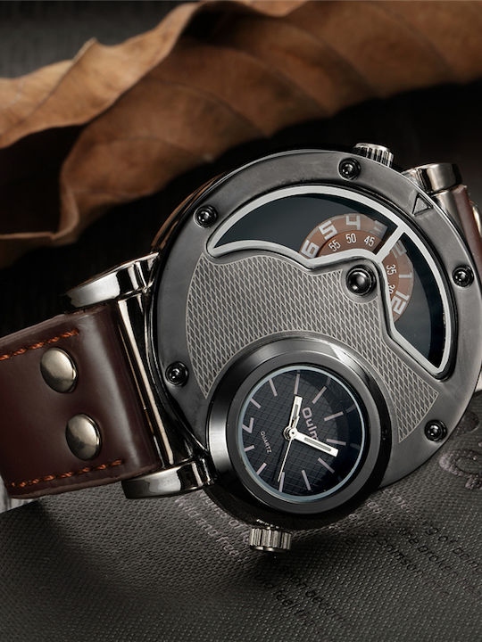 Men's Damen Uhr mit Braun Lederarmband