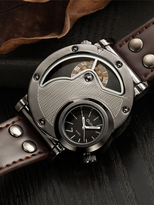 Men's Damen Uhr mit Braun Lederarmband