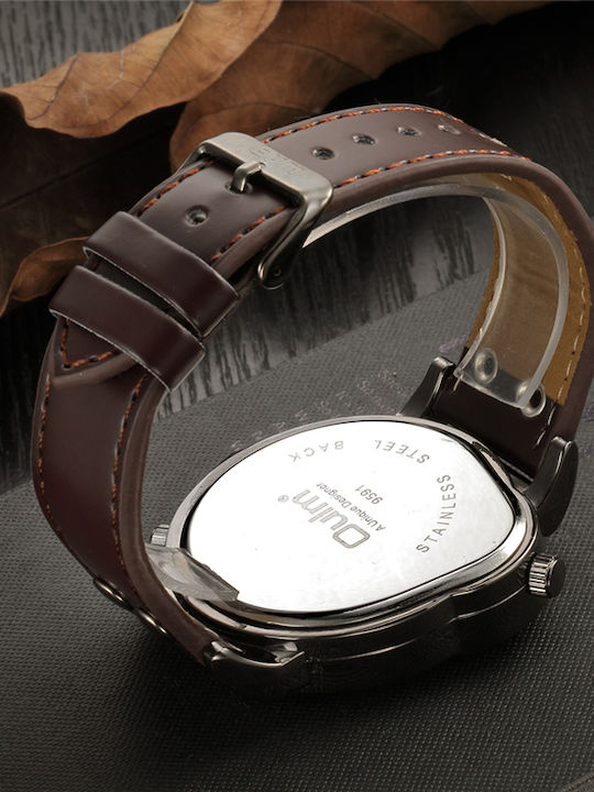 Men's Damen Uhr mit Braun Lederarmband