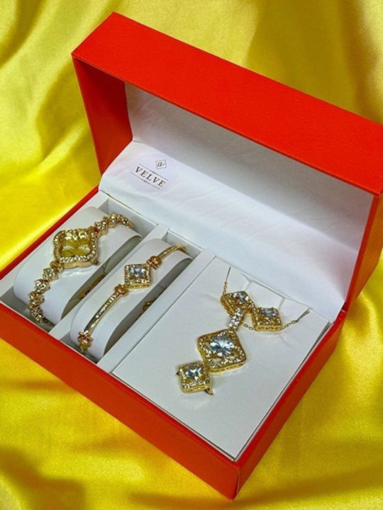 Velve Set with Necklace , Earrings & Ring from Gold with Stones Velve Set with Necklace , Earrings & Ring from Gold with Stones