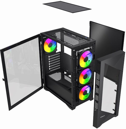 Gembird Fornax 900 Gaming Midi Tower Κουτί Υπολογιστή με Πλαϊνό Παράθυρο και ARGB Φωτισμό Μαύρο