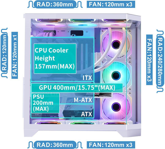 ProGaming Banshee Gaming Midi Tower Κουτί Υπολογιστή με Πλαϊνό Παράθυρο και ARGB Φωτισμό Λευκό