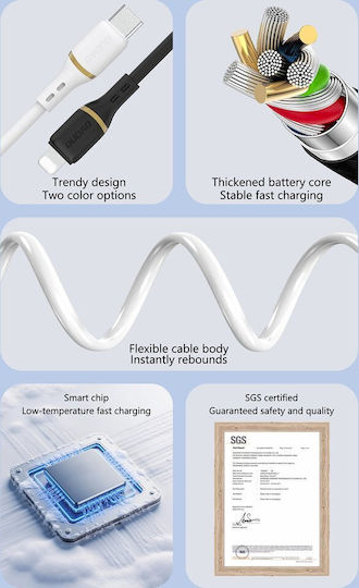 Dudao USB 2.0 Кабел USB-C Мъжки - USB-A / USB-C Захранване (PD) Бял 1м 304004-200624