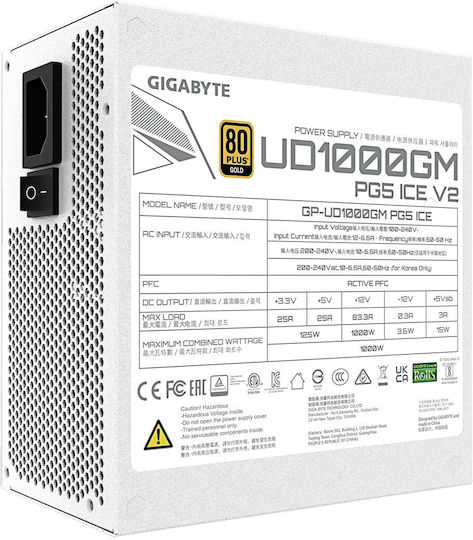 Gigabyte GP-UD1000GM PG5 rev. 2.0 1000W Weiß Computer-Netzteil Vollständig modular 80 Plus Gold