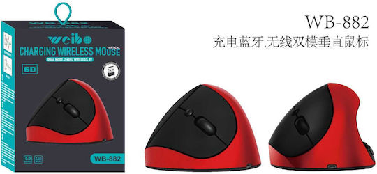 Weibo WB-882 Ασύρματο Εργονομικό Vertical Ποντίκι Κόκκινο