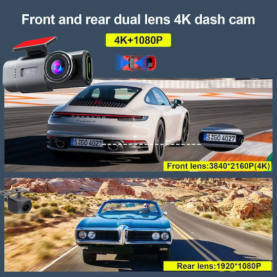 Taggo Σετ Κάμερα DVR Αυτοκινήτου 4K με Οθόνη 1.47" Wi-Fi & Κάμερα Οπισθοπορείας