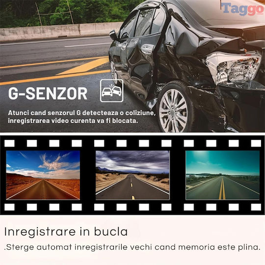 Taggo Set Autokamera DVR 4K mit Bildschirm 3" & Rückfahrkamera