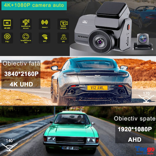 Taggo Σετ Κάμερα DVR Αυτοκινήτου 4K Wi-Fi, GPS & Κάμερα Οπισθοπορείας