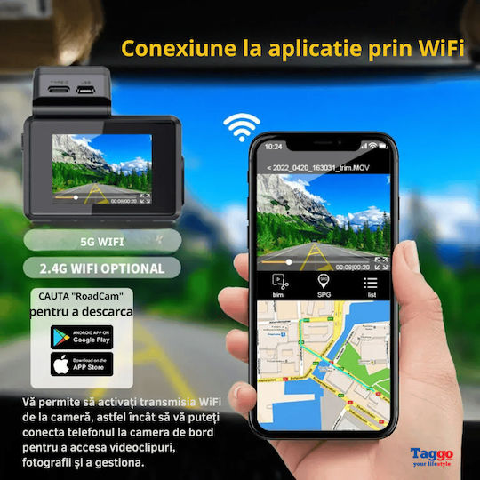 Taggo Σετ Κάμερα DVR Αυτοκινήτου 4K Wi-Fi, GPS & Κάμερα Οπισθοπορείας