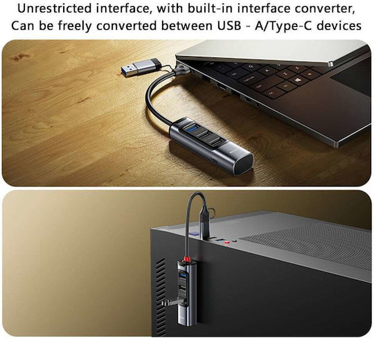 Yesido HB19 USB 3.0 Hub 4 Anschlüsse mit USB-A / USB-C Verbindung Gray