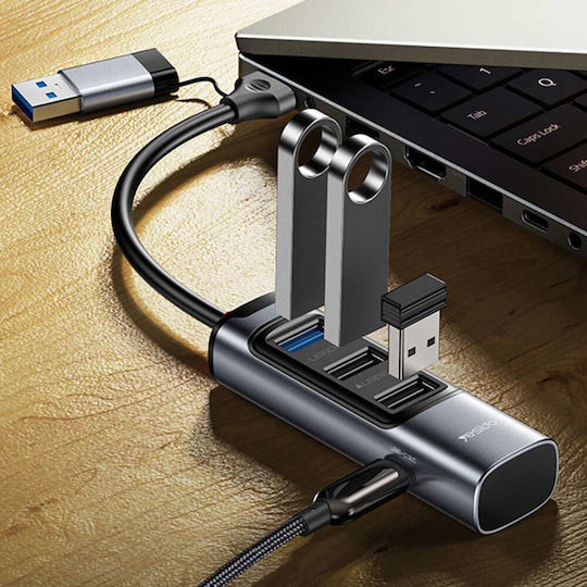 Yesido HB19 USB 3.0 Hub 4 Anschlüsse mit USB-A / USB-C Verbindung Gray
