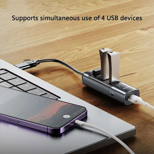 Yesido HB20 Hub 4 Θυρών USB 3.0 με σύνδεση USB-A / USB-C Γκρι