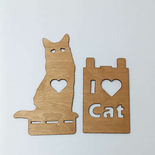 Ξύλινο Σταντ Κινητά "heart Cat" Toxylo