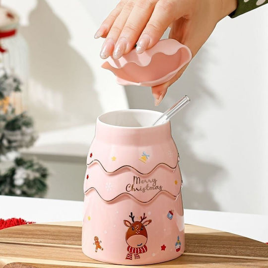 ecarla Ornament de masă de Crăciun Cană De sticlă Roz