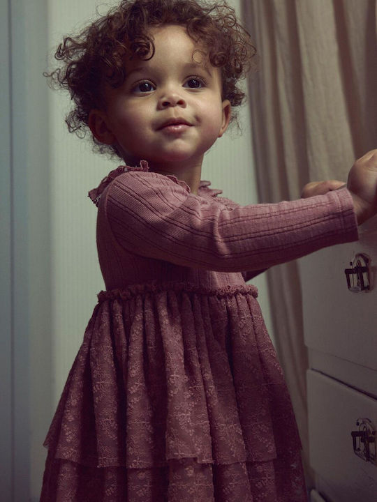 Girls Dress Long Sleeve Tulle Nostalgia Pink