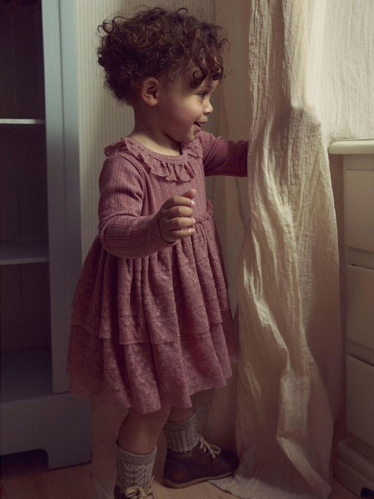Girls Dress Long Sleeve Tulle Nostalgia Pink