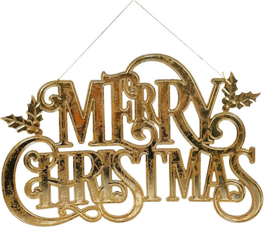 Due esse Christmas Hanging Door Decoration "Merry Christmas" Gold Metal 42x63cm