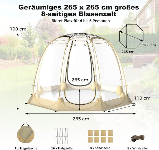 Costway Αυτόματη Χειμερινή Σκηνή Camping Διάφανη 265x265εκ.