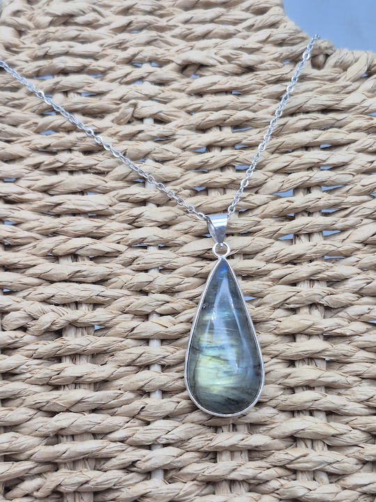 Silver Plated Labradorite Necklace Creativity & Protection – Steel Chain 25 Cm