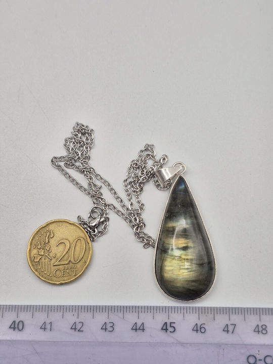 Silver Plated Labradorite Necklace Creativity & Protection – Steel Chain 25 Cm