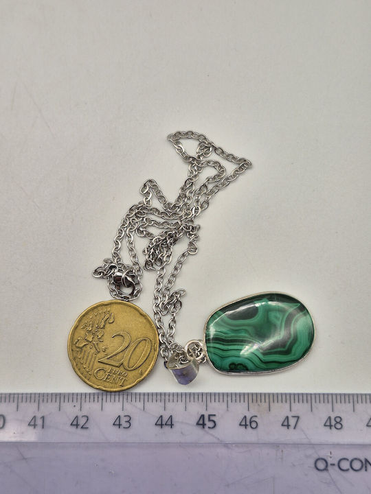 Silver Plated Malachite Necklace Balance & Protection – Steel Chain 25 Cm