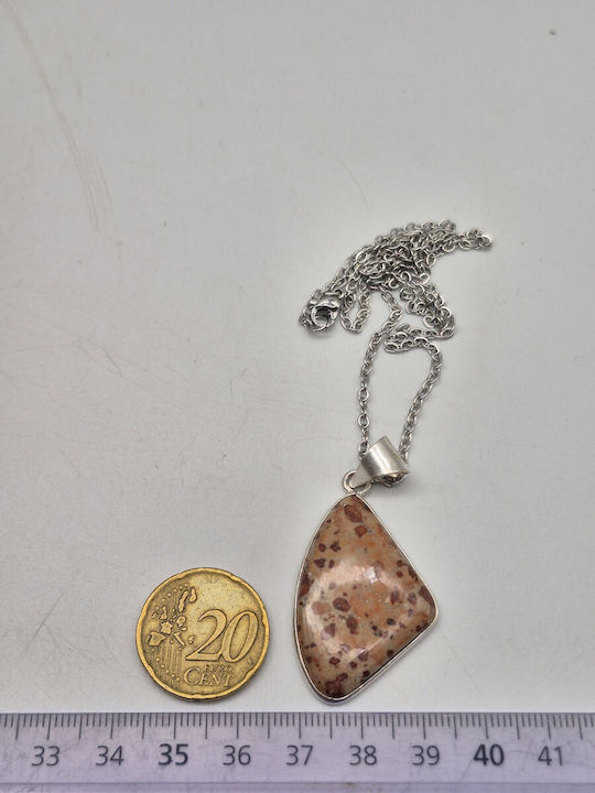 Silver Plated Jasper Leopard Strength & Balance Necklace – Steel Chain 25 cm